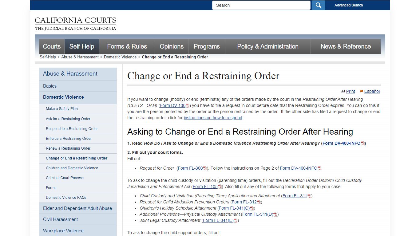 Change or End a Restraining Order - dv_abuse_selfhelp - California